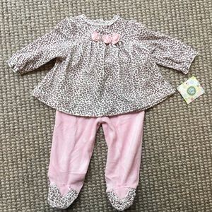 NWT Little Me pink leopard velour top/pants set 6M